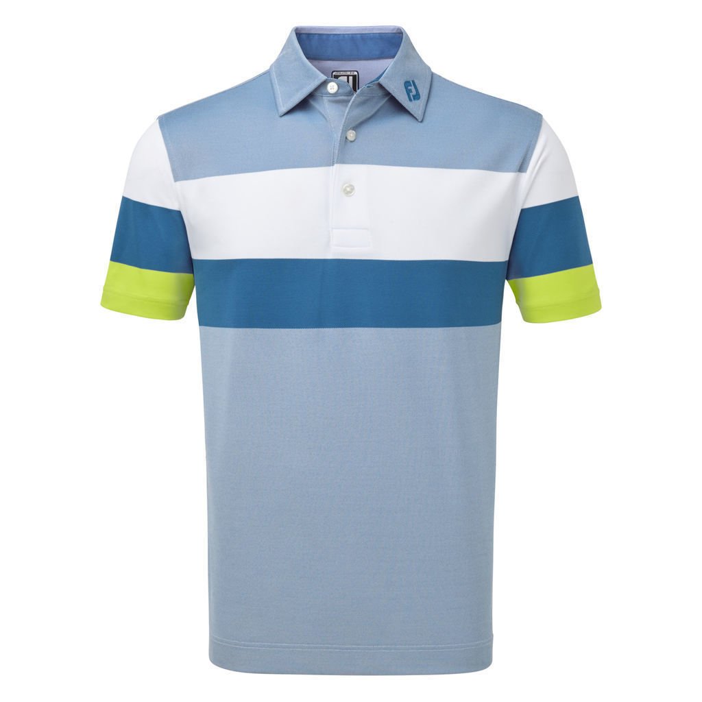 Koszulka Polo Footjoy Engineered Birdseye Pique Koszulka Polo Do Golfa Męska Blue/White/Citrus M