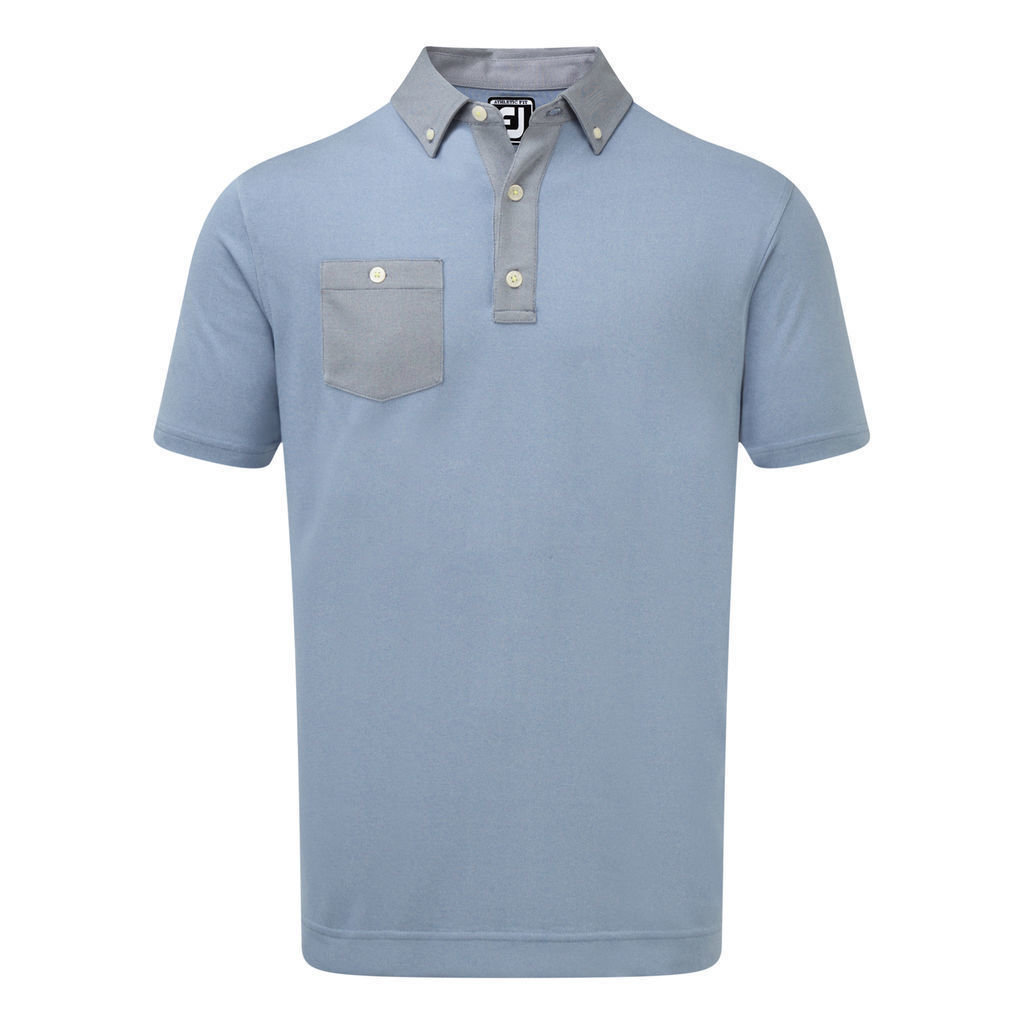 Rövid ujjú póló Footjoy Birdseye Jacquard Buttondown Collar Férfi Golfpóló Blue Marlin/Twilight XL