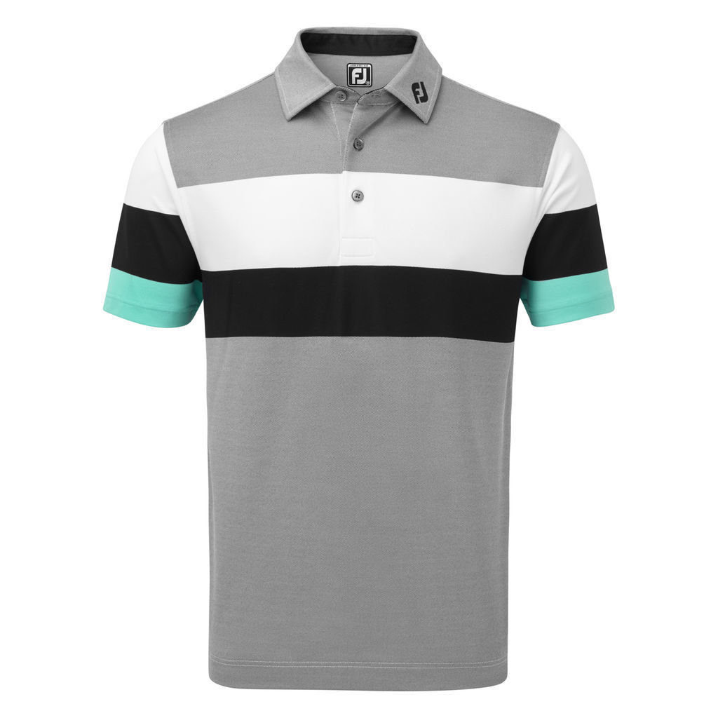 Polo Shirt Footjoy Engineered Birdseye Pique Mens Polo Shirt Black/White/Aqua L