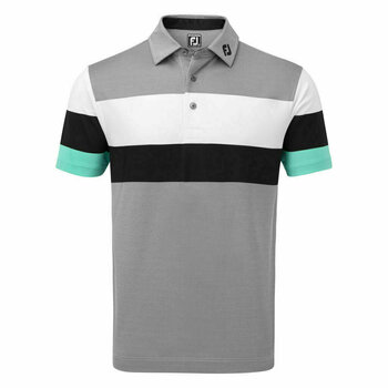 Polo Shirt Footjoy Engineered Birdseye Pique Mens Polo Shirt Black/White/Aqua L - 1