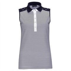 Golfino Nautical Stripes Sleeveless Womens Polo Shirt Navy 34 Golfino Nautical Stripes Sleeveless Womens Polo Shirt Navy 34