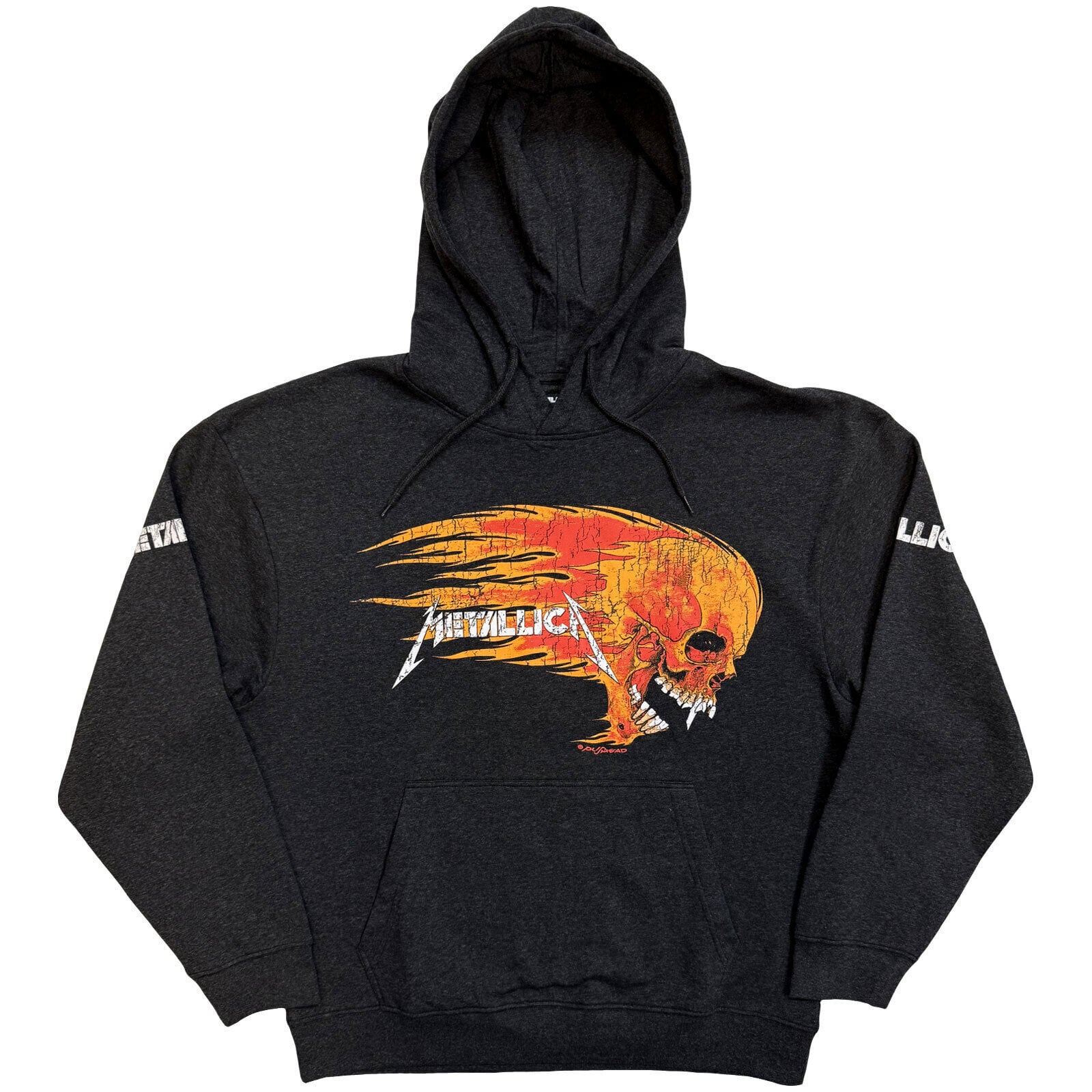 Hoodie Metallica Worn Pushead Flaming Skull (Back Print) Charcoal Grey M Hoodie
