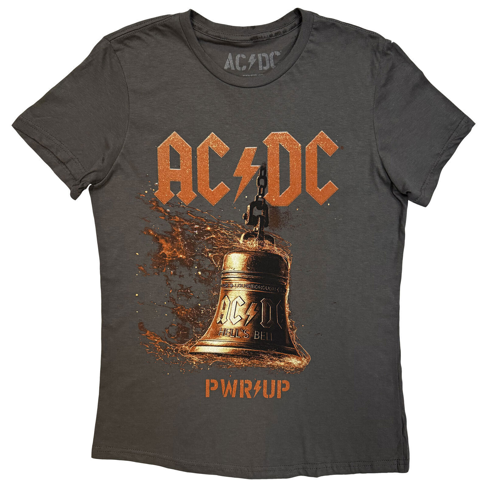 Maglietta AC/DC Bell Lightning EU Tour '25 (Back Print & Ex-Tour) Charcoal Grey XL Donna Maglietta
