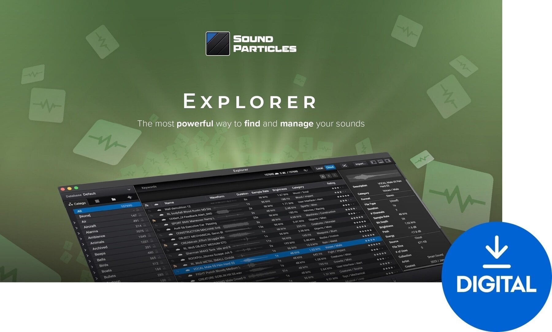 Studio software plug-in effect Sound Particles Explorer SFX Cloud - 1year (Digitaal product)