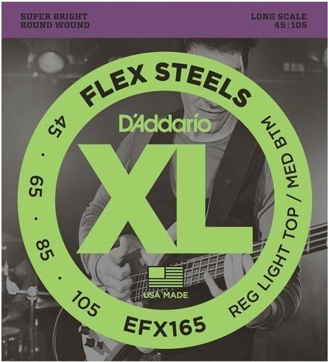 Bassguitar strings D'Addario EFX165 FlexSteels Custom Light 45-105