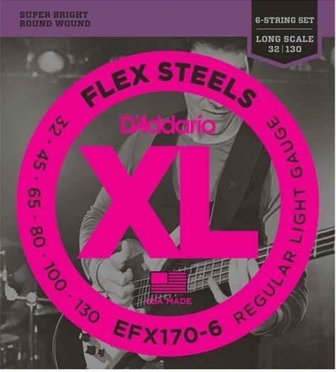 Snaren voor 6-snarige basgitaar D'Addario EFX170-6 FlexSteels 6-String 32-130 Long Scale