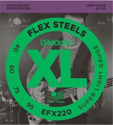 Strenge til basguitar D'Addario EFX220 FlexSteels Super Light 40-95 Long Scale