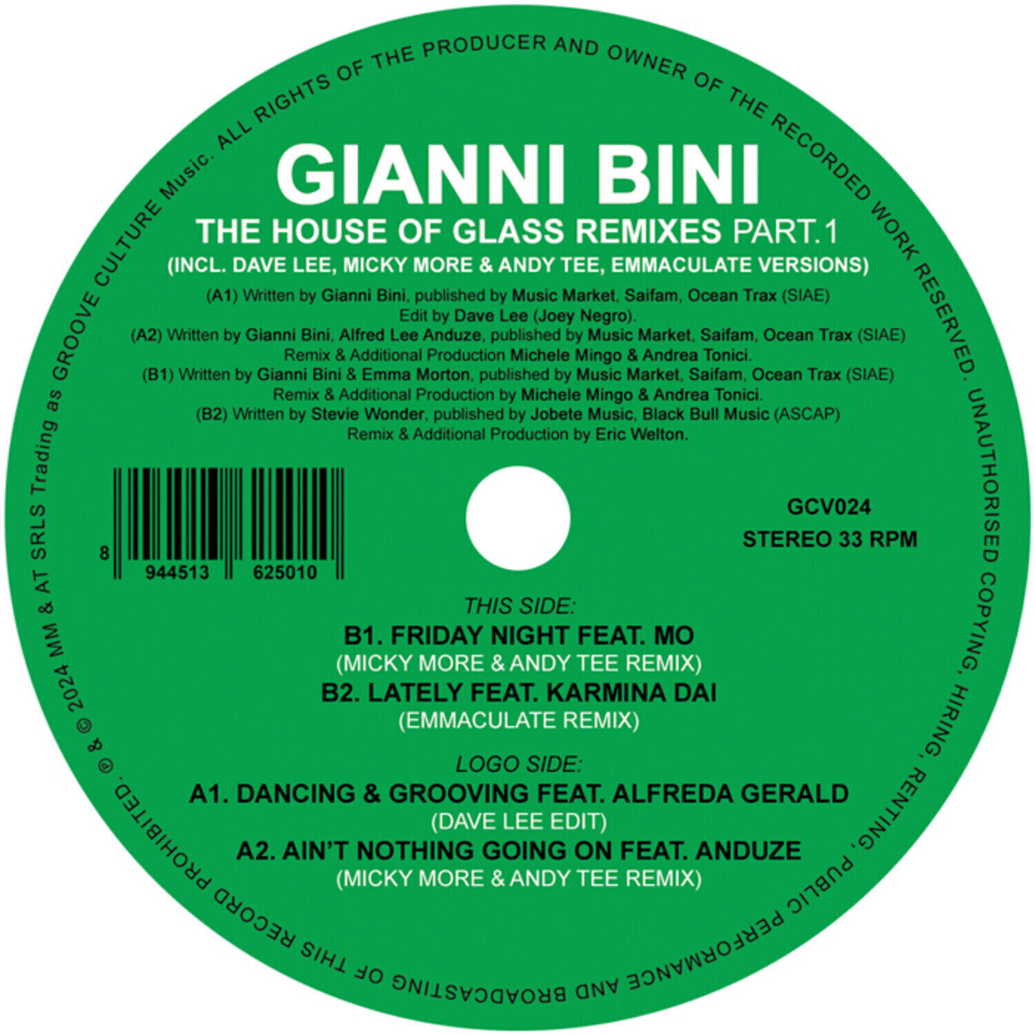 Δίσκος LP Gianni Bini - The House Of Glass Remixes Part.1 (LP)