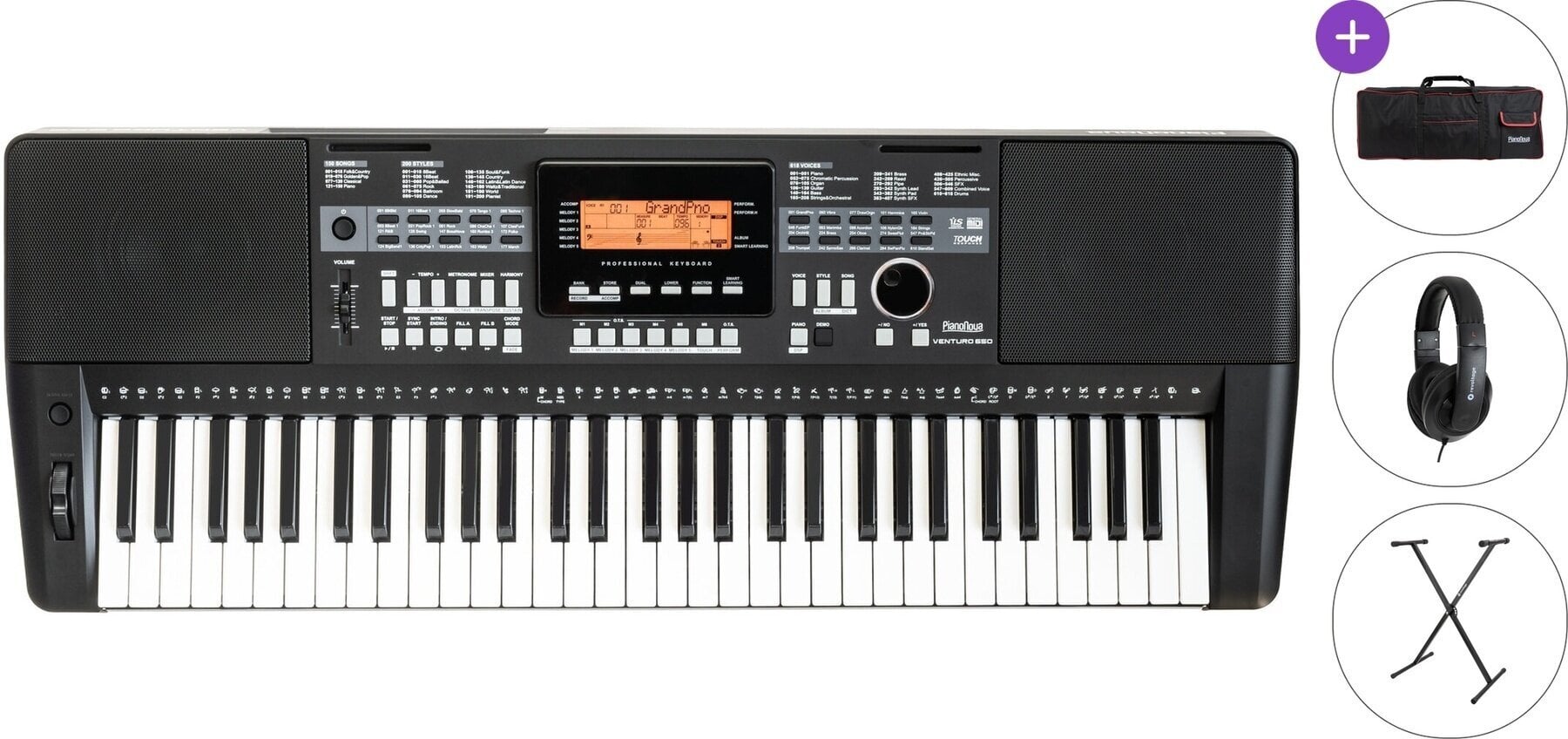 Keyboard with Touch Response Pianonova Venturo 650 Standard SET Keyboard with Touch Response Black