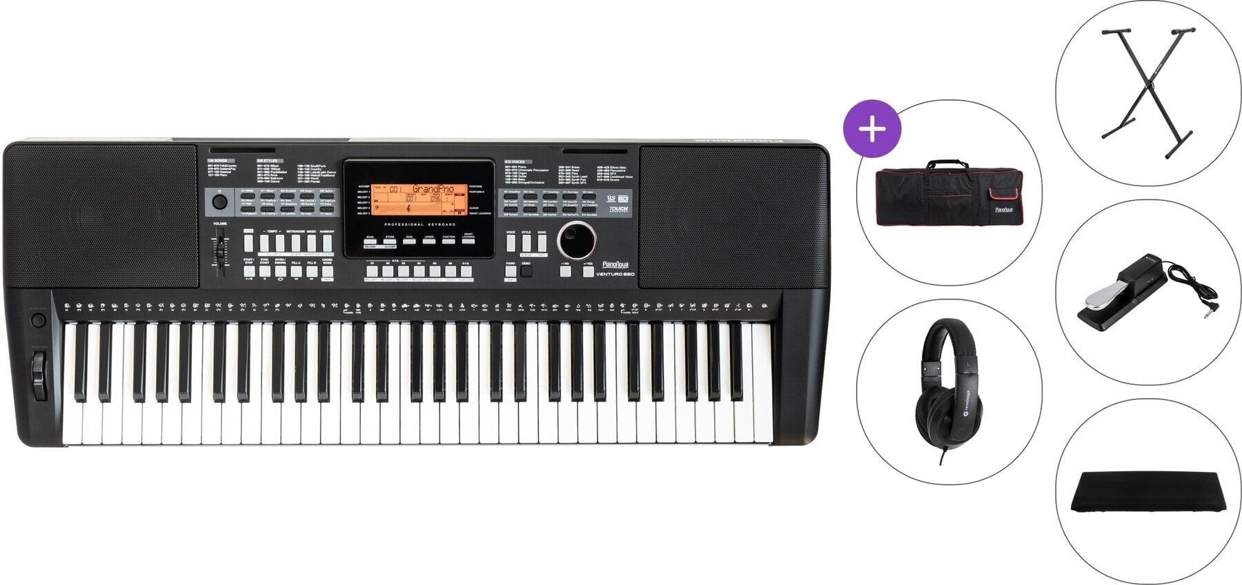 Keyboard with Touch Response Pianonova Venturo 650 Premium SET Keyboard with Touch Response Black