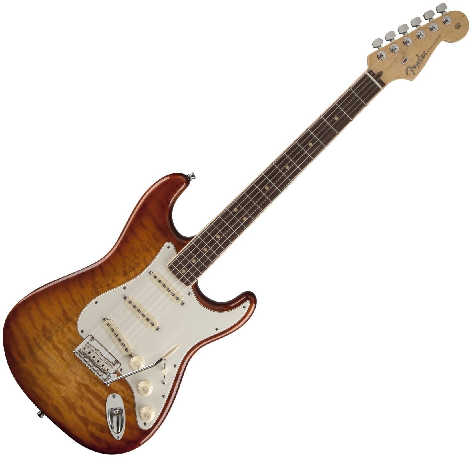 Guitare électrique Fender Select Stratocaster Exotic Maple Quilt Iced Tea Burst