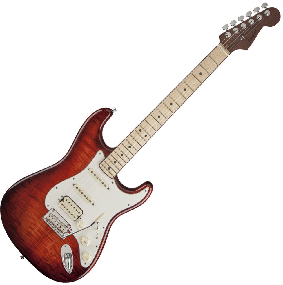 Electric guitar Fender Select Stratocaster HSS Exotic Maple Flame Bing Cherry Burst