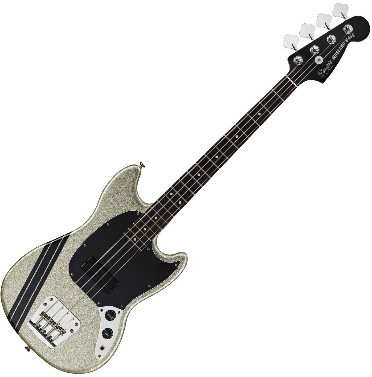 Bajo de 4 cuerdas Fender Squier Mikey Way Mustang Bass Large Flake Silver Sparkle