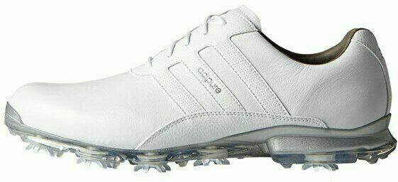 Calçado de golfe para homem Adidas Adipure Classic Mens Golf Shoes White/Silver Metallic UK 10 - 1