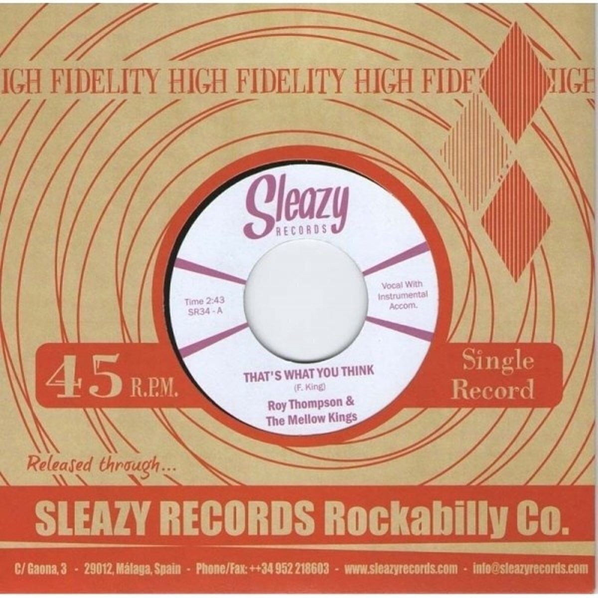 Disque vinyle Roy Thompson & The Mellow Kings - That's What You Think / Stung Over You (LP)