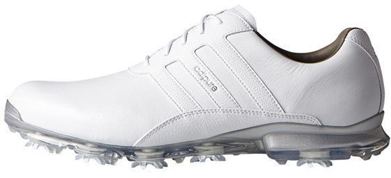 Férfi golfcipők Adidas Adipure Classic Férfi Golf Cipők White/Silver Metallic UK 9,5