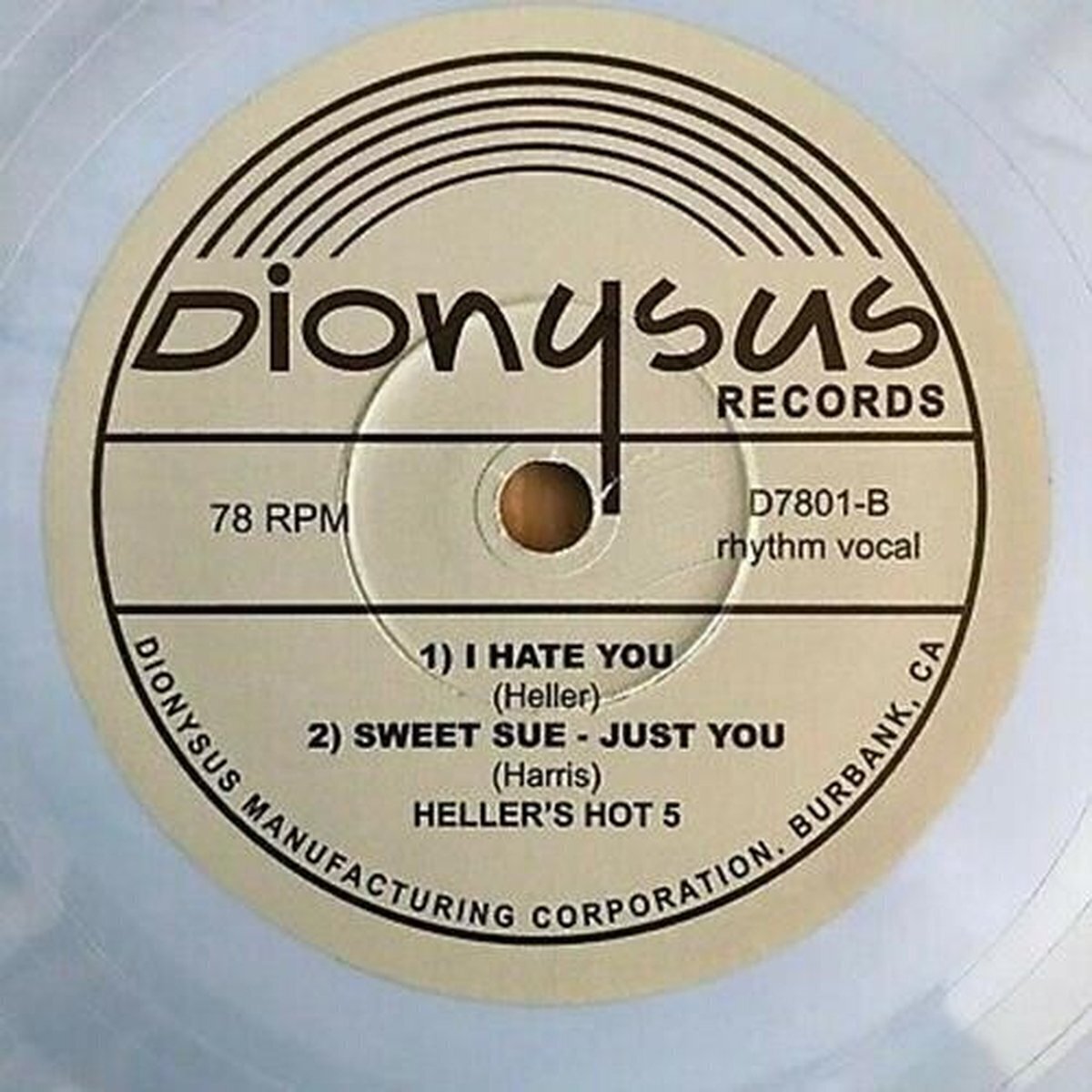 Vinyl Record Heller's Hot Five - I Hate You (10" 78Rpm!) (LP)