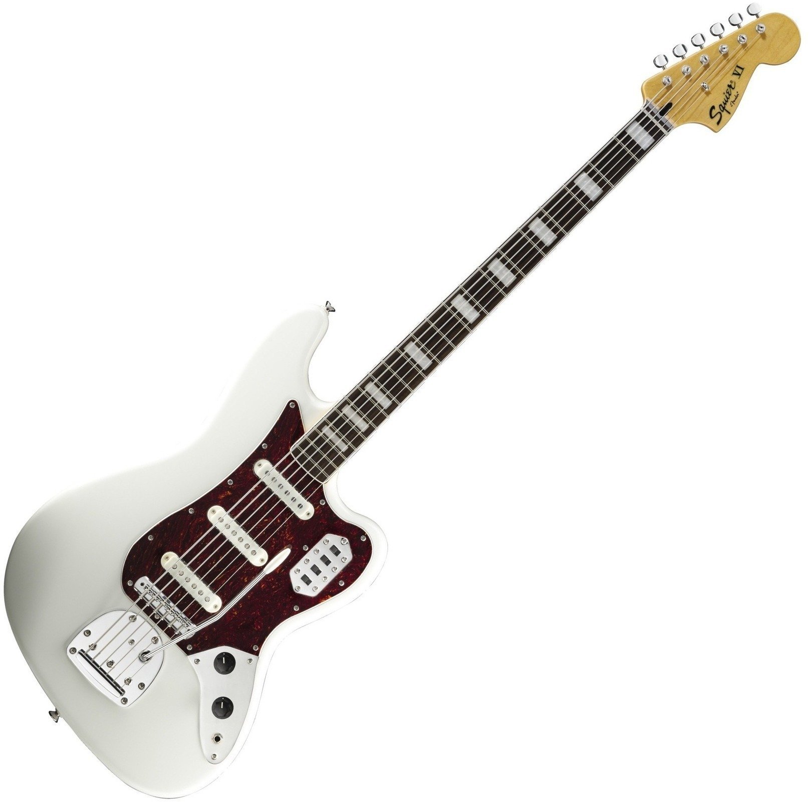 6-saitiger E-Bass, 6-Saiter E-Bass Fender Squier Vintage Modified Bass VI 6 String Olympic White