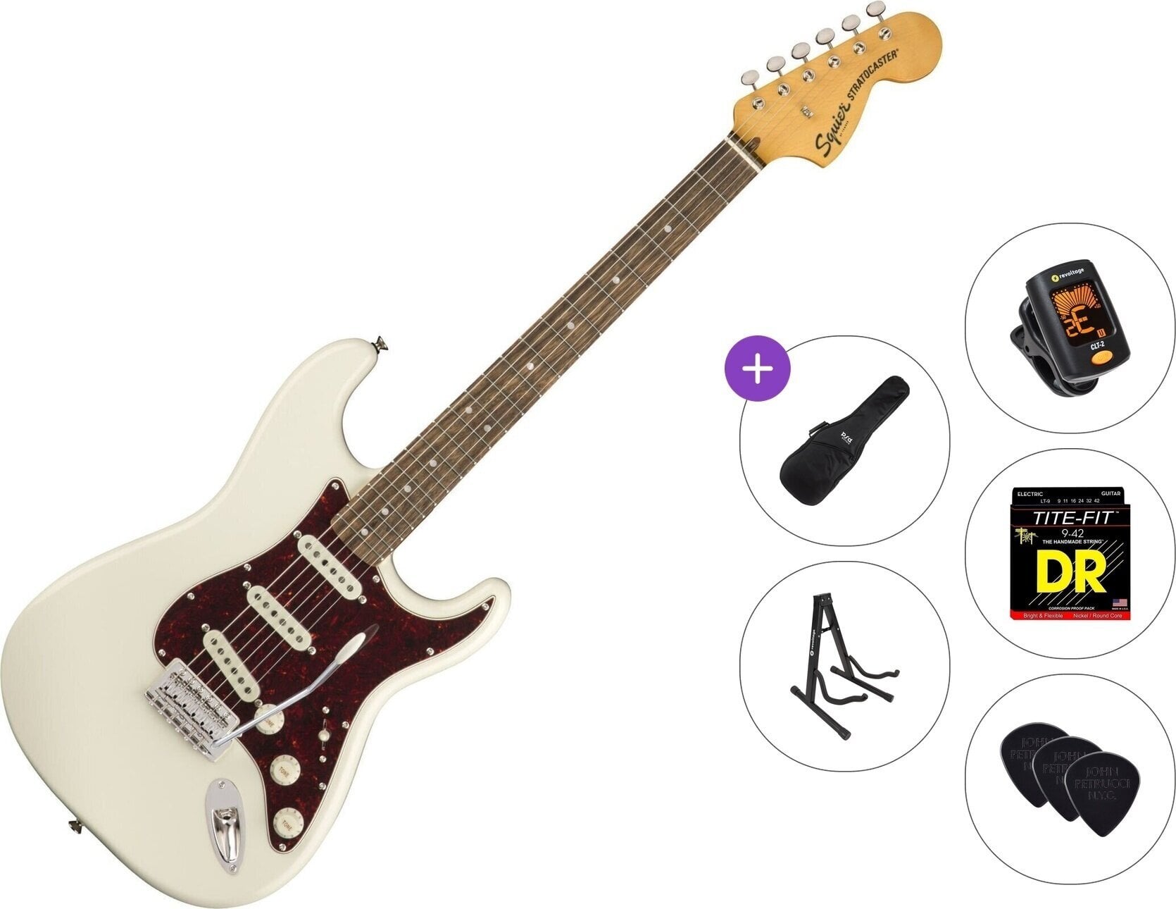 Elektriskā ģitāra Fender Squier Classic Vibe '70s Stratocaster IL Standard SET Olympic White Elektriskā ģitāra