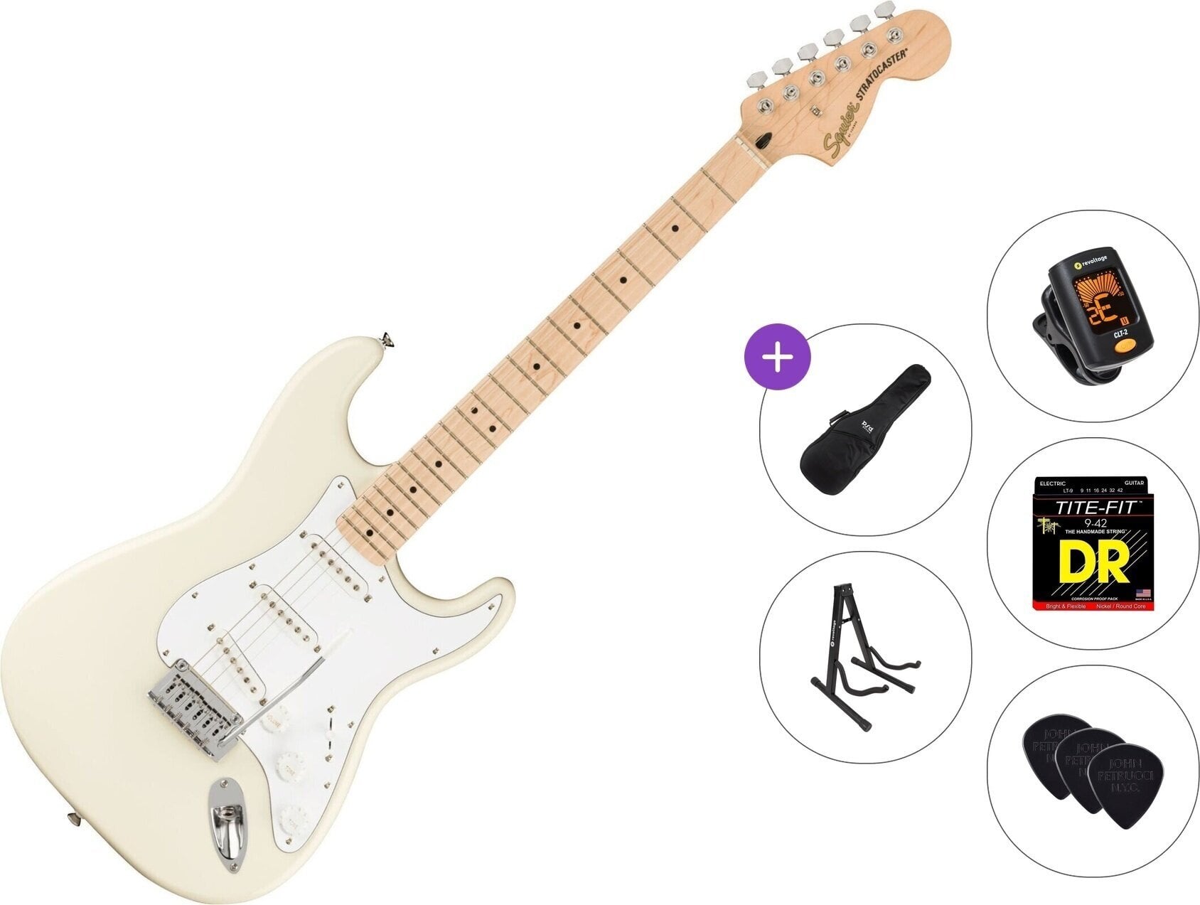 Elektrisk gitar Fender Squier Affinity Series Stratocaster MN WPG Standard SET Olympic White Elektrisk gitar