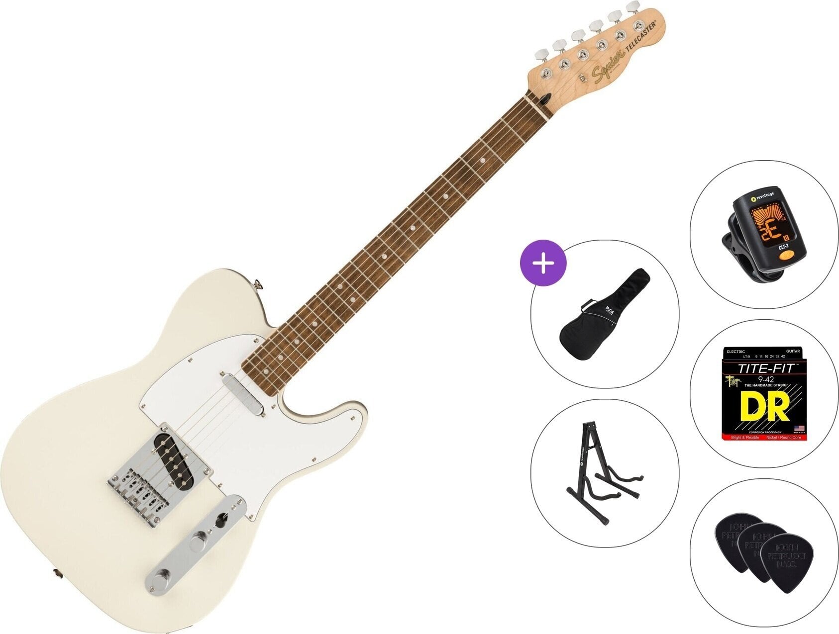 Elektromos gitár Fender Squier Affinity Series Telecaster LRL WPG Standard SET Olympic White Elektromos gitár