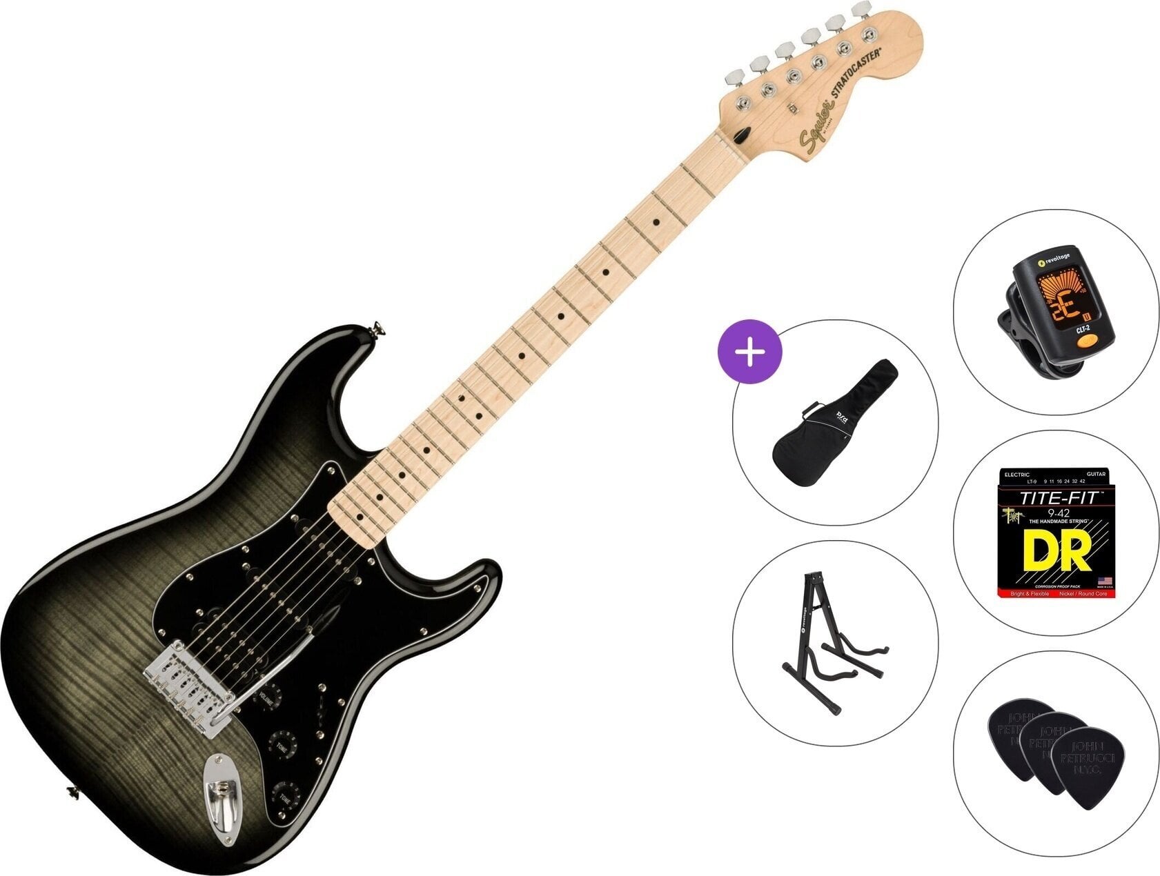 Electric guitar Fender Squier Affinity Series Stratocaster FMT Standard SET Black Burst Electric guitar
