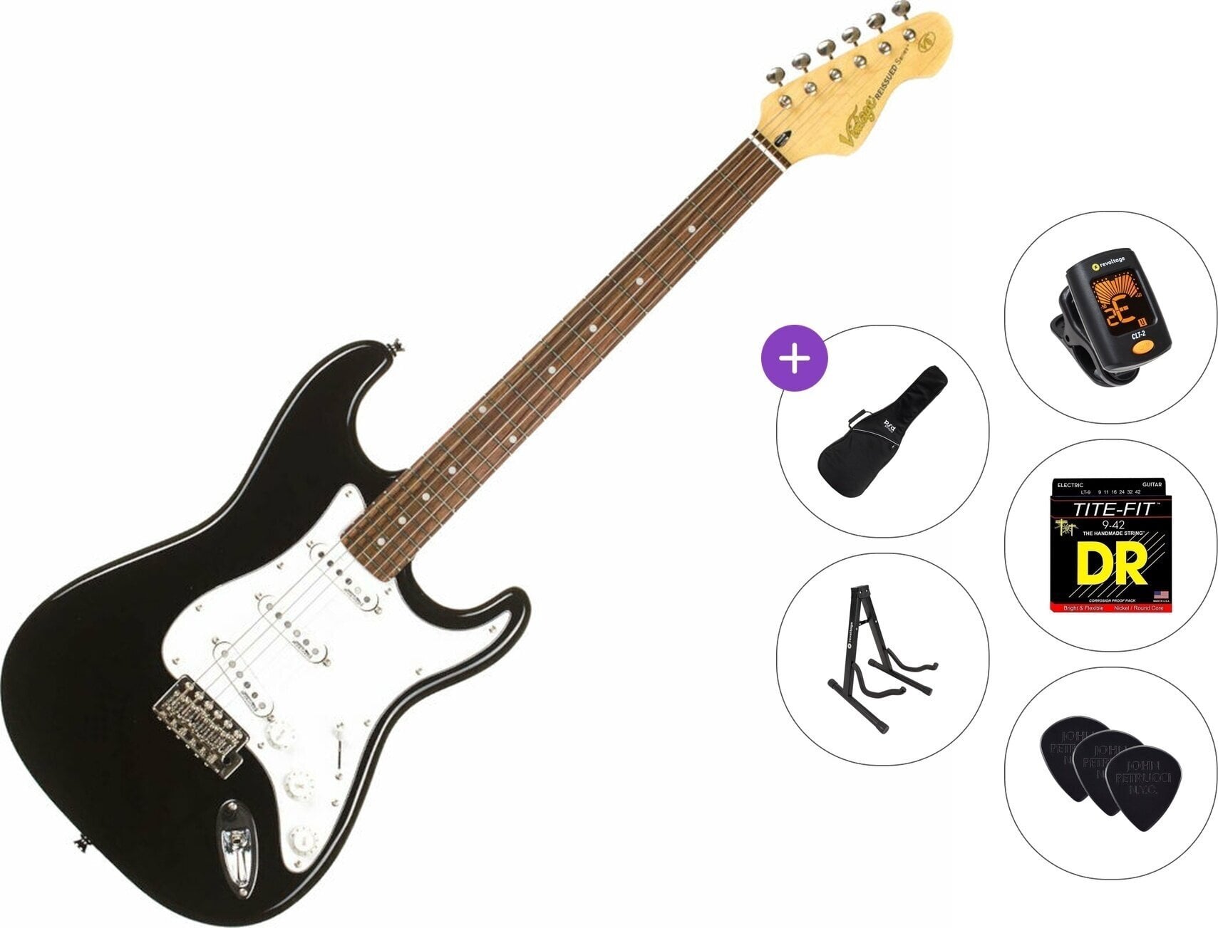 Guitarra eléctrica Vintage V6BB Standard SET Boulevard Black Guitarra eléctrica