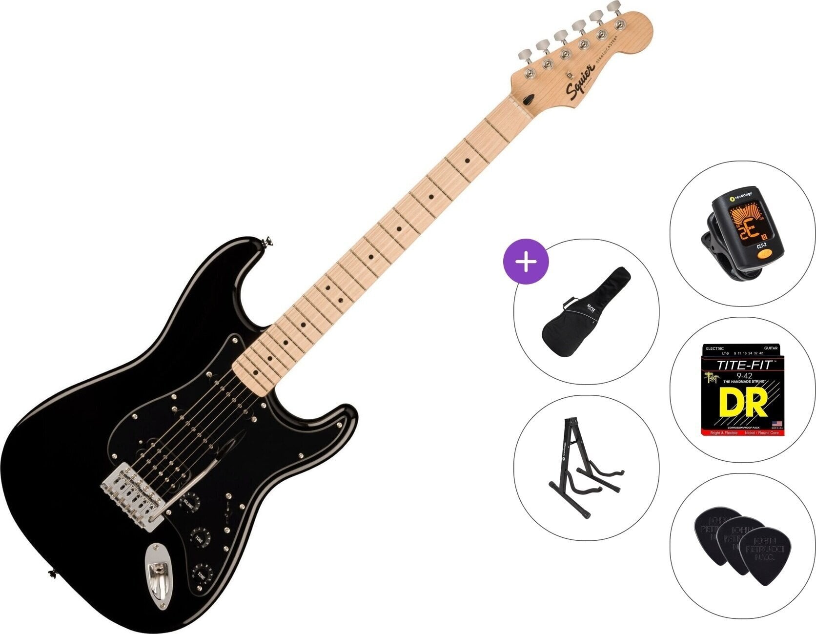 E-Gitarre Fender Squier Sonic Stratocaster HSS MN Standard SET Black E-Gitarre