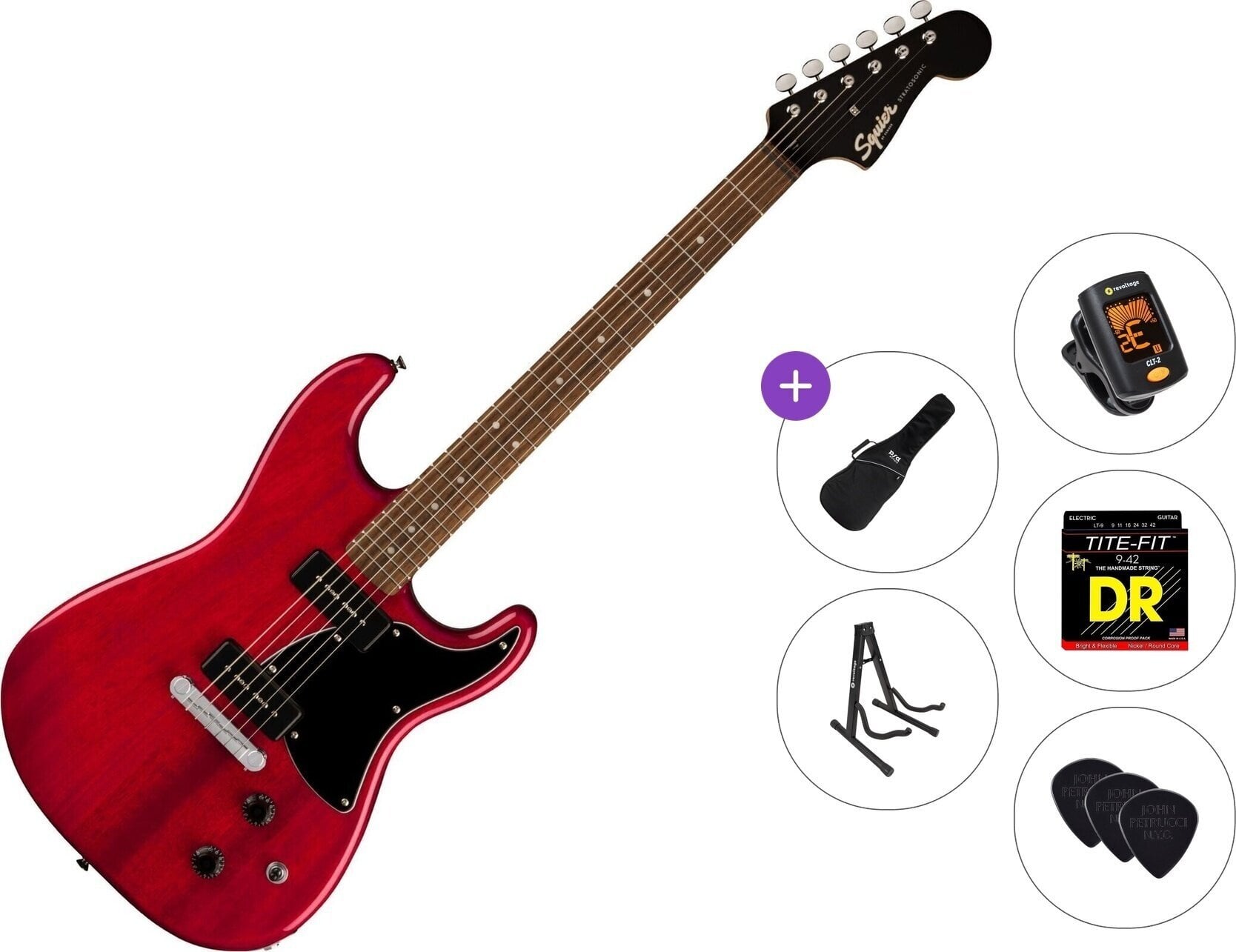Električna kitara Fender Squier Paranormal Strat-O-Sonic Standard SET Crimson Red Transparent Električna kitara