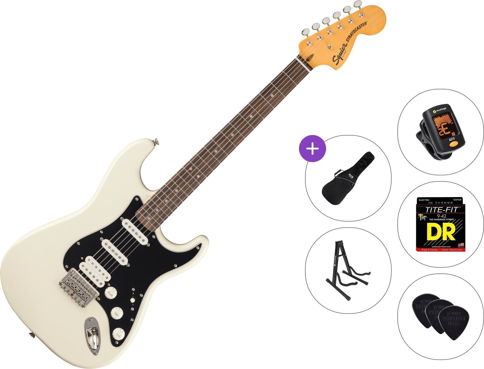 Chitarra Elettrica Fender Squier Classic Vibe '70s Stratocaster HT HSS LRL Standard SET Olympic White Chitarra Elettrica