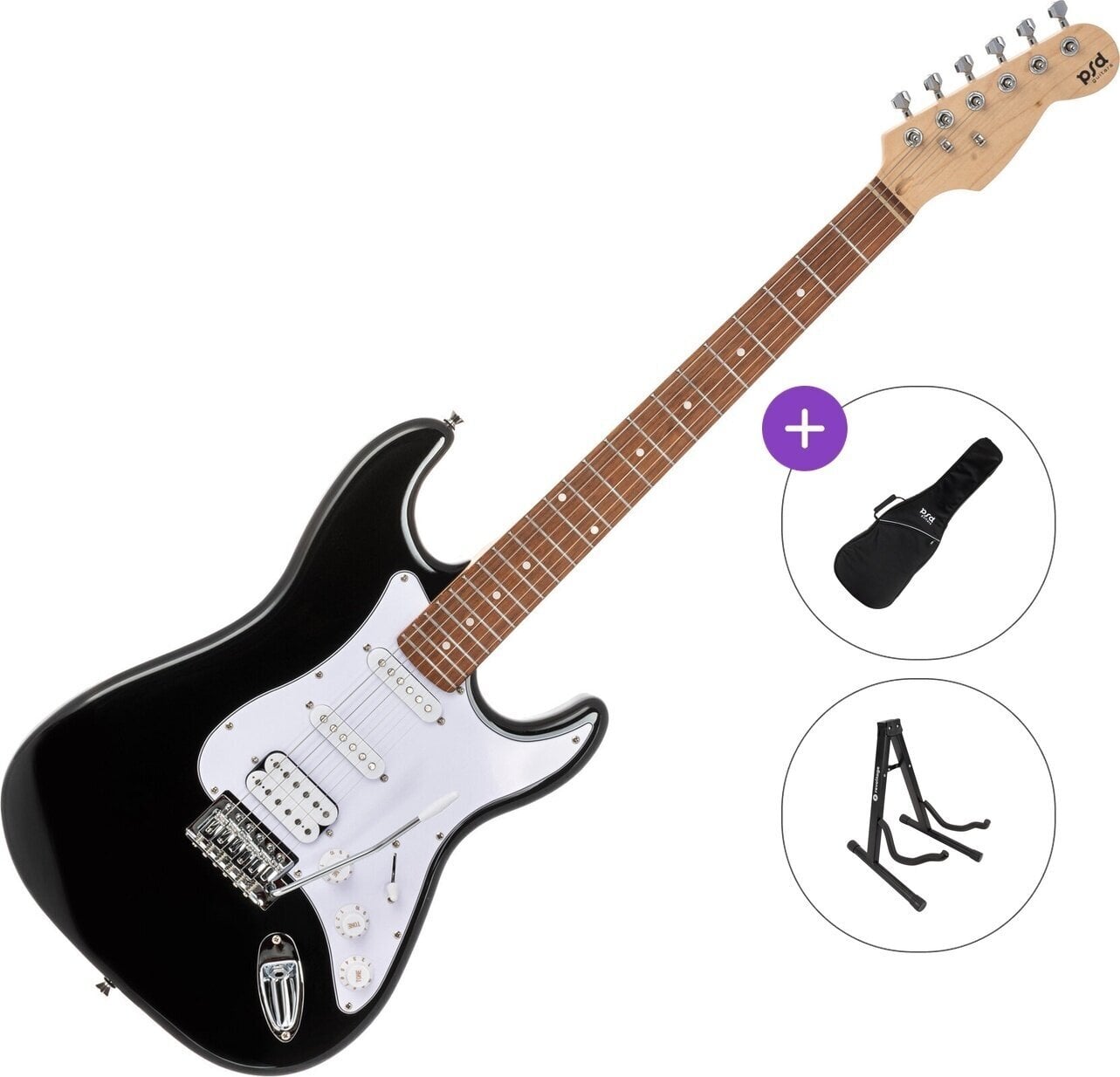 Guitare électrique PSD Guitars STC-100-HSS Basic SET Black Guitare électrique