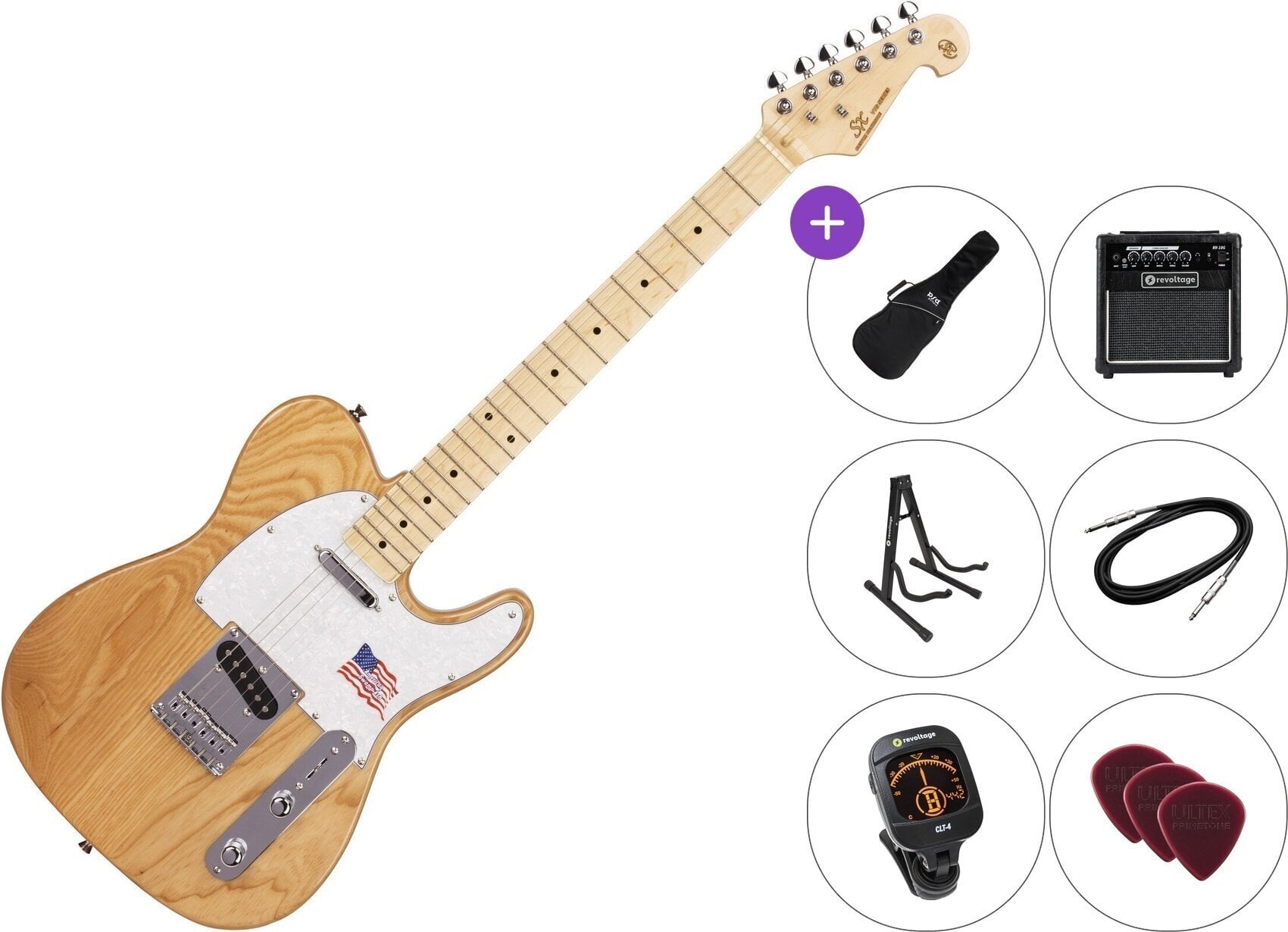 Guitarra elétrica SX STL/ASH Premium SET Natural Guitarra elétrica