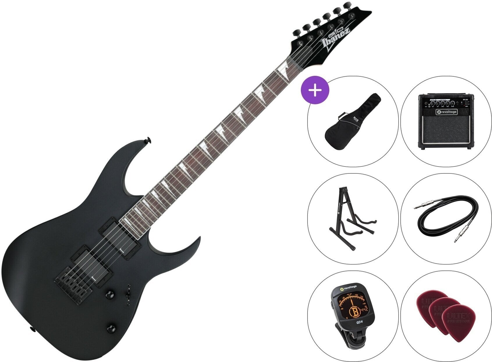 Elektrikitarr Ibanez GRG121DX-BKF Premium SET Black Flat Elektrikitarr