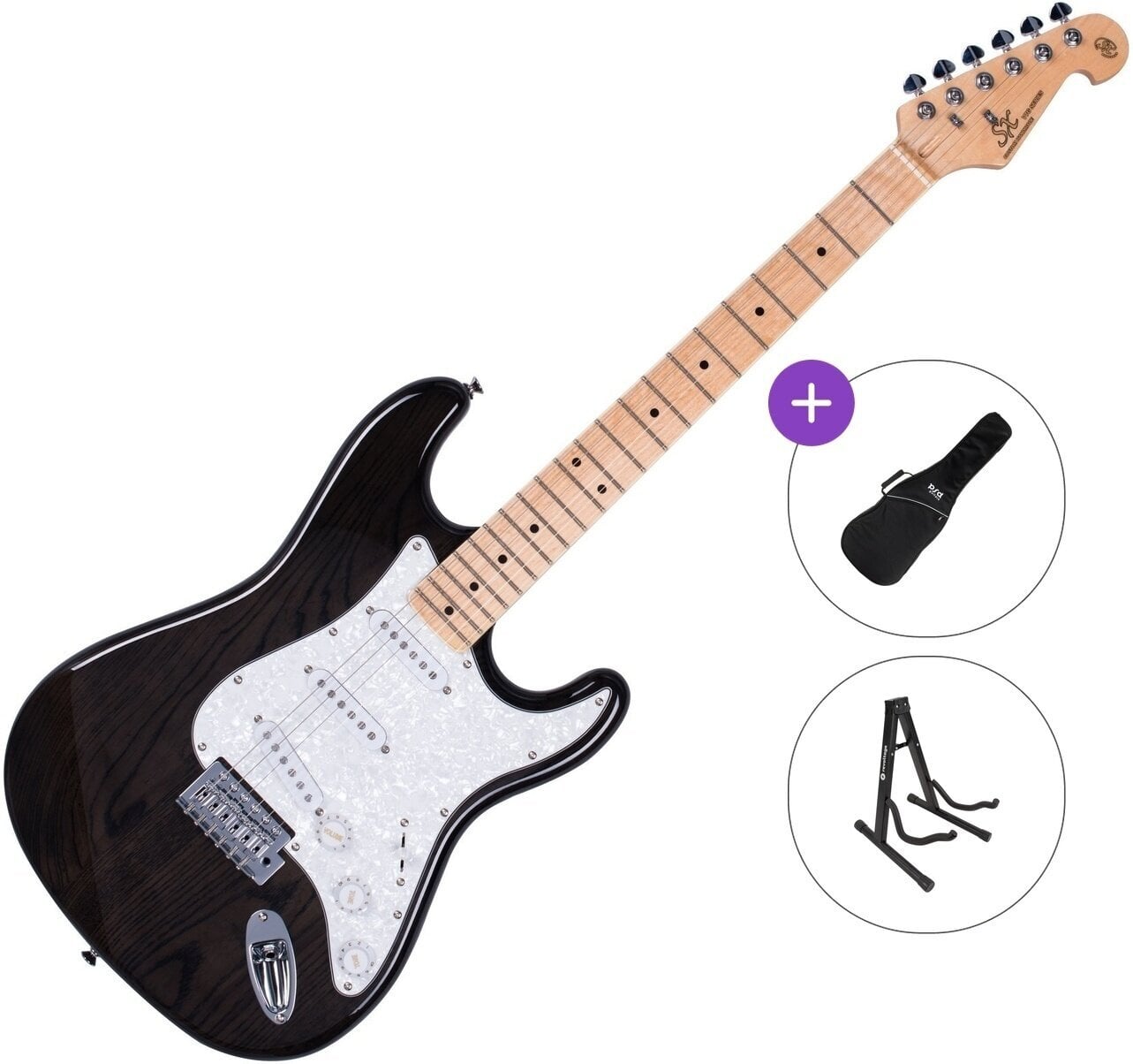 Elektrikitarr SX SST/ASH Basic SET Transparent Black Elektrikitarr