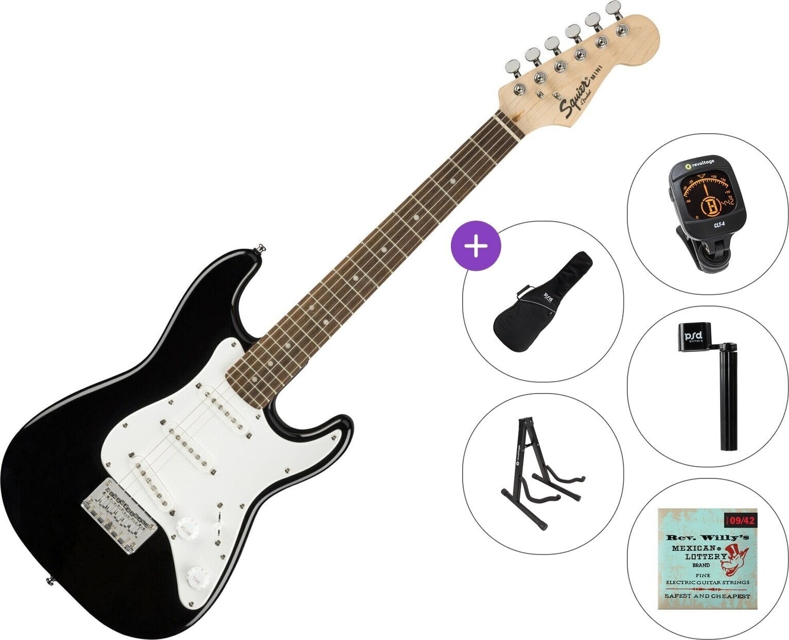 Guitarra elétrica Fender Squier Mini Stratocaster V2 IL Standard SET Black Guitarra elétrica