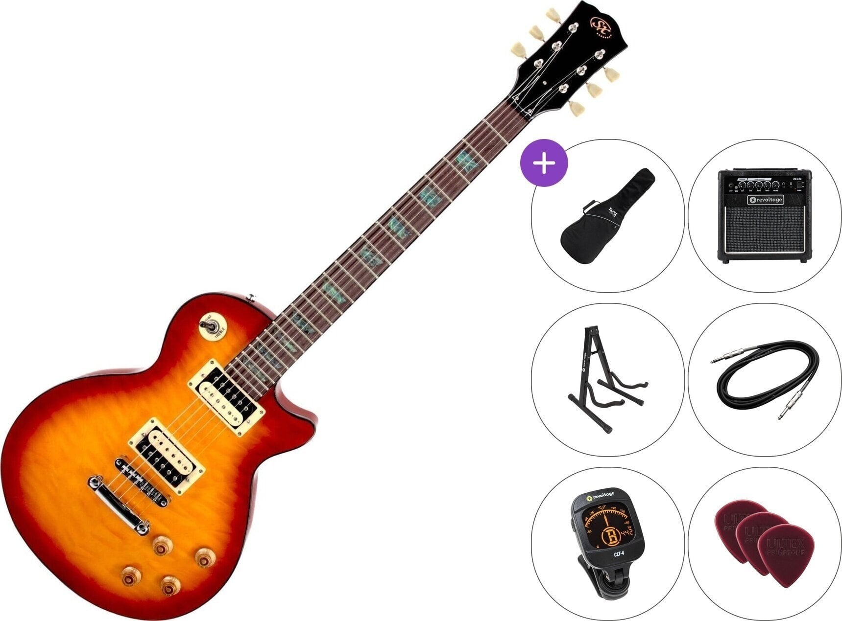 Guitarra elétrica SX EC3D Premium SET Cherry Sunburst Guitarra elétrica