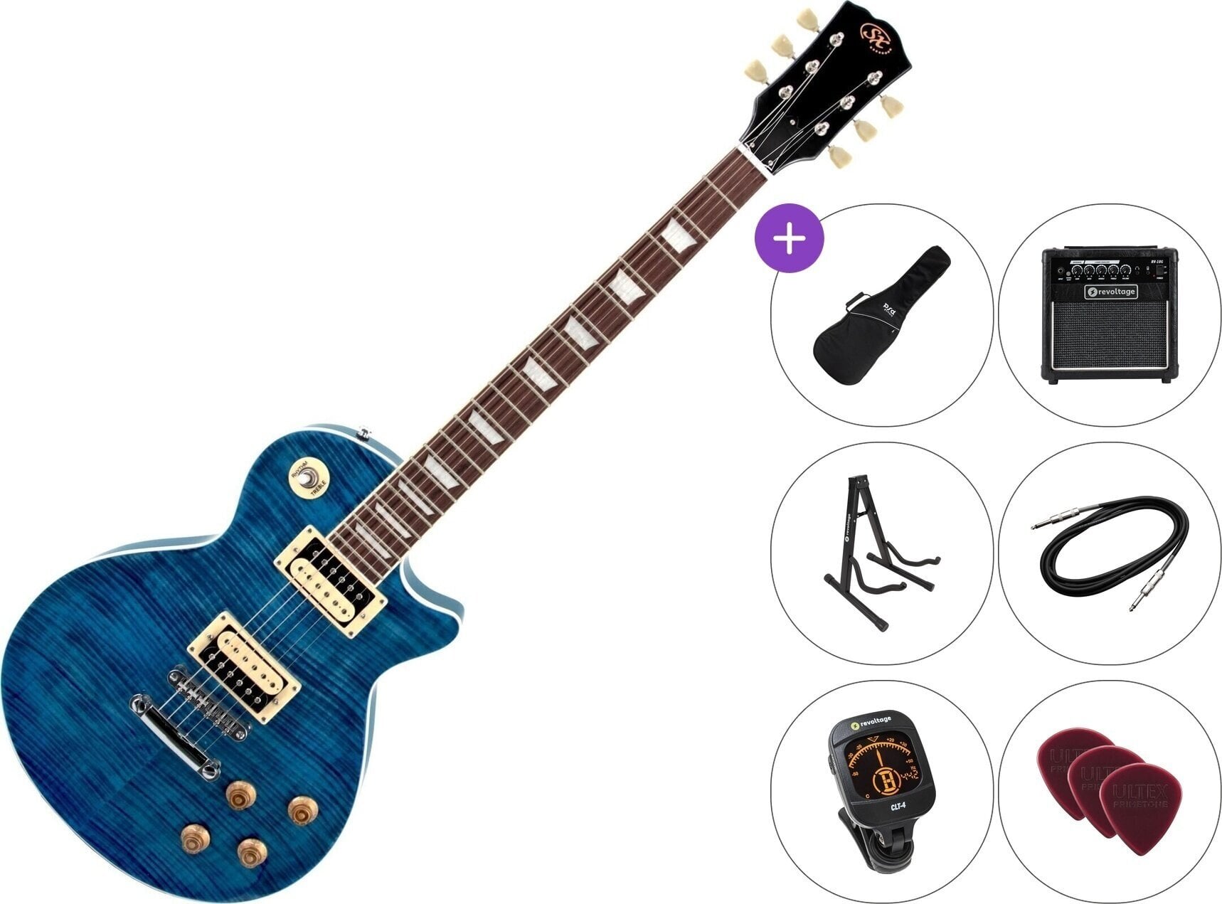Elektrikitarr SX EC3H Premium SET Translucent Blue Elektrikitarr