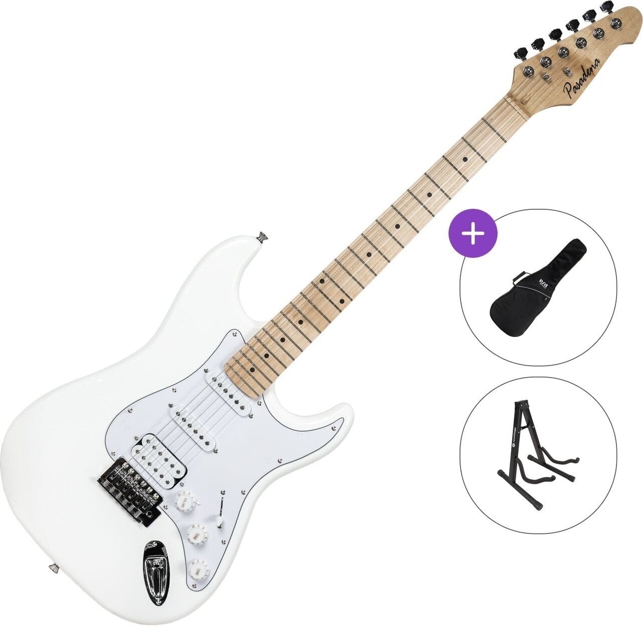 Elektrische gitaar Pasadena ST-11 HSS Basic SET White Elektrische gitaar