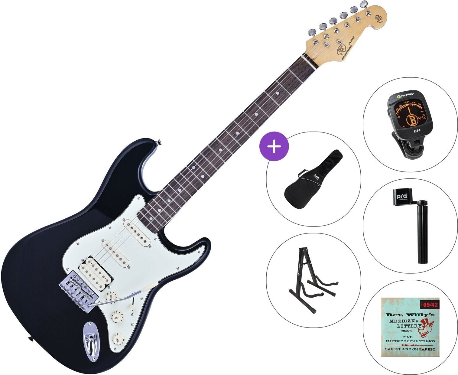 Electric guitar SX SST62+ /HSS Standard SET Black Electric guitar