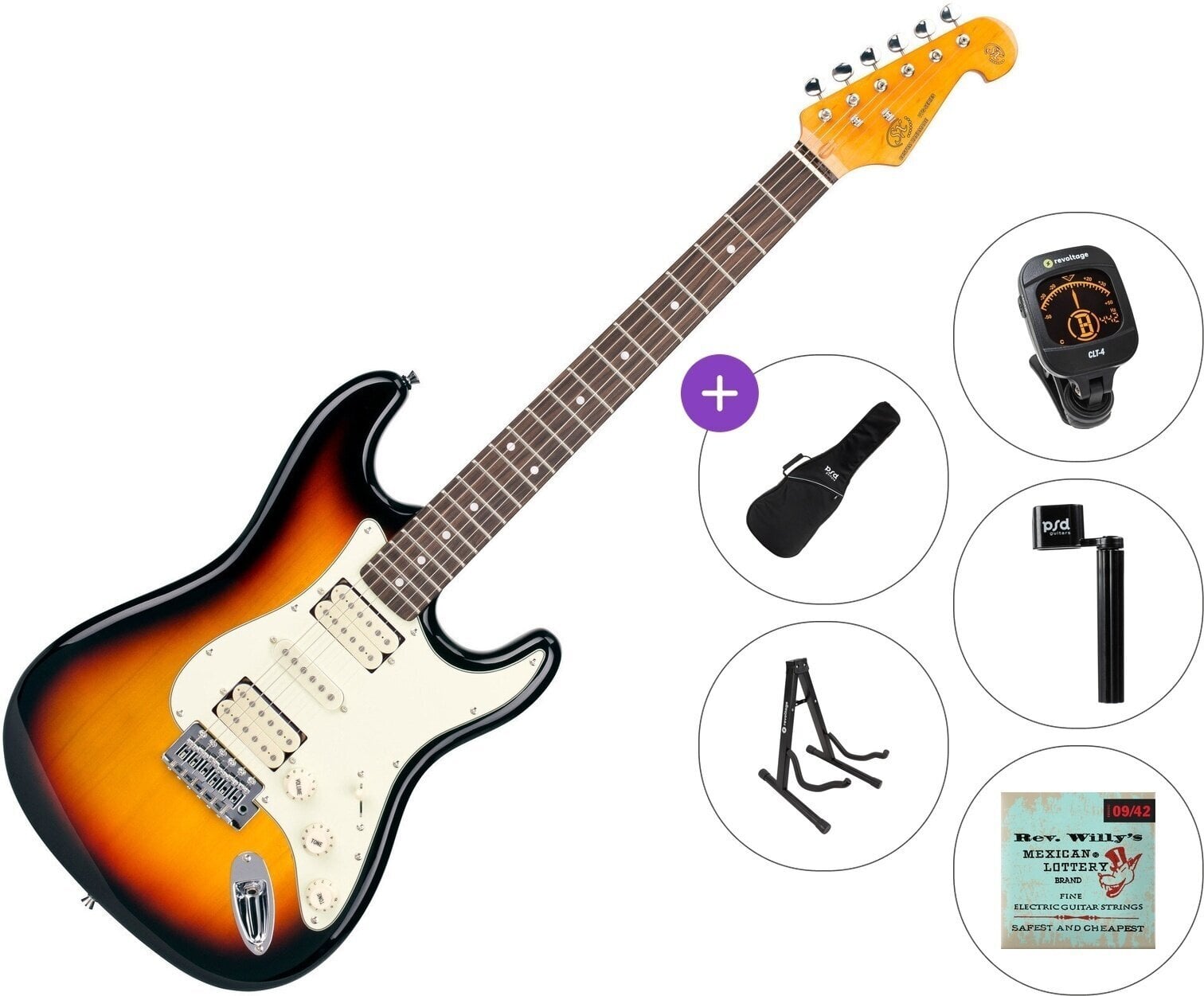 Guitare électrique SX SST62+ /HSH Standard SET 3-Tone Sunburst Guitare électrique