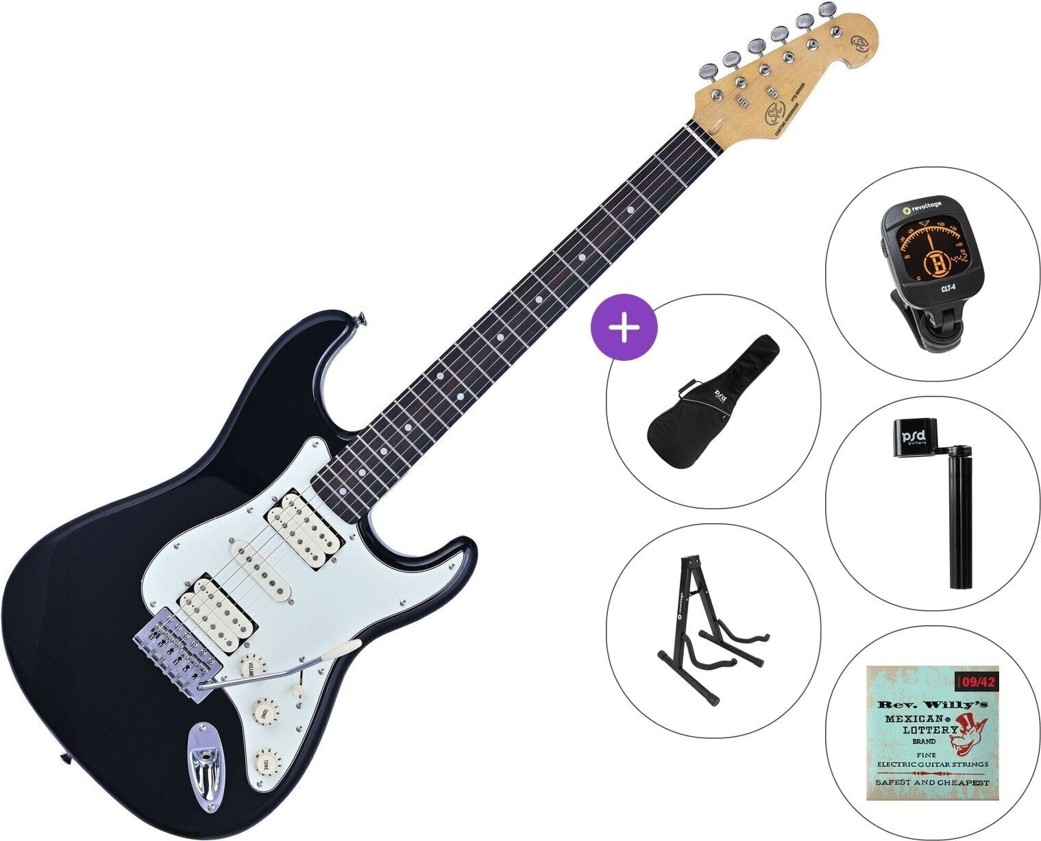 Guitarra elétrica SX SST62+ /HSH Standard SET Black Guitarra elétrica