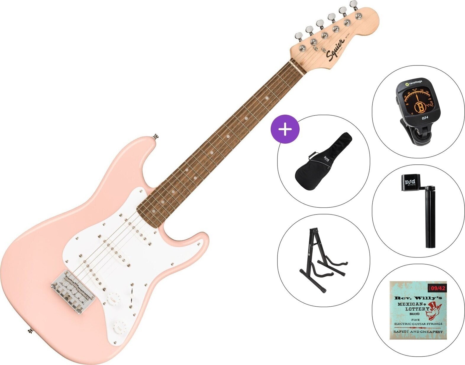 Elektrická kytara Fender Squier Mini Stratocaster IL Standard SET Shell Pink Elektrická kytara