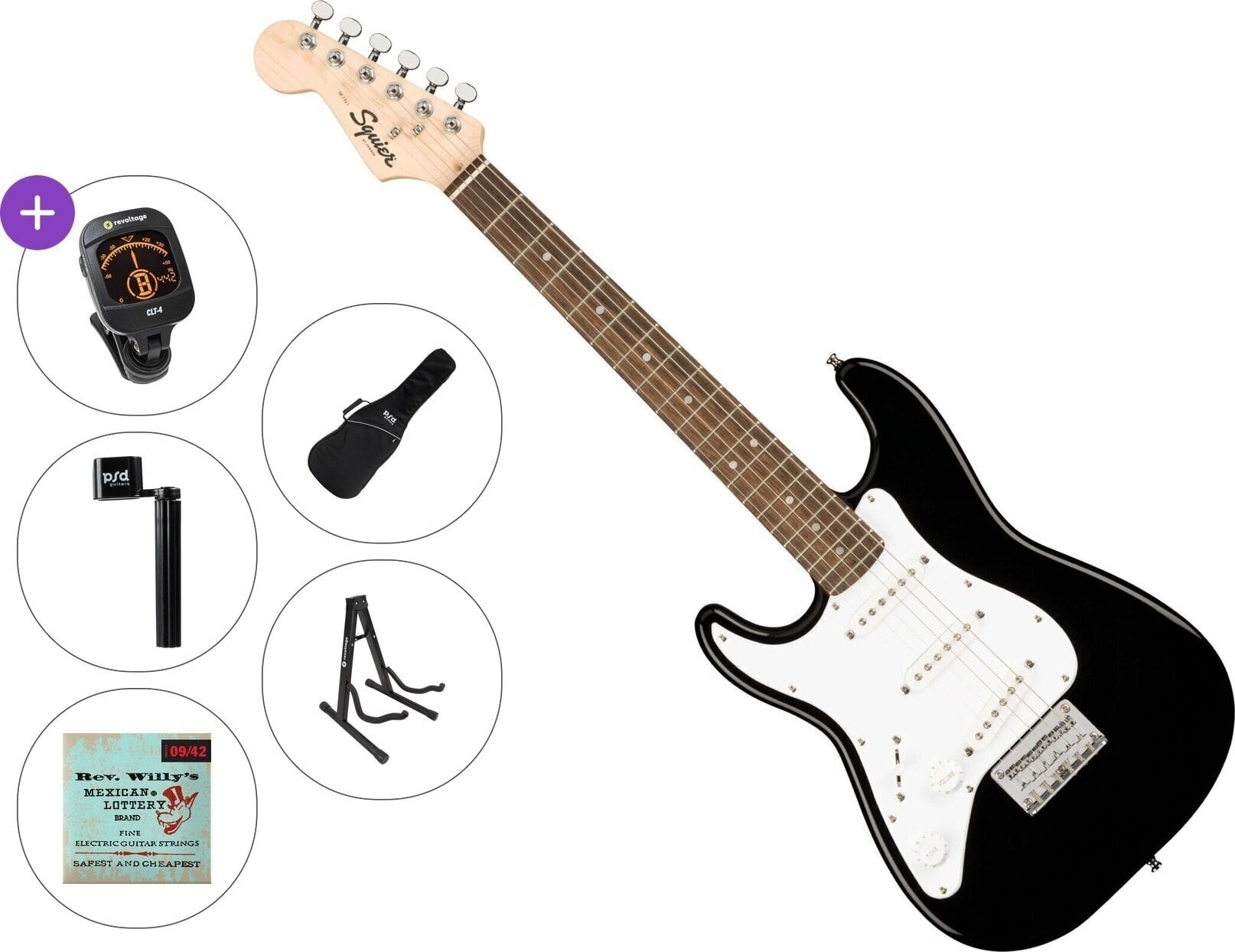 Elektrisk guitar Fender Squier Mini Stratocaster IL LH Standard SET Black Elektrisk guitar