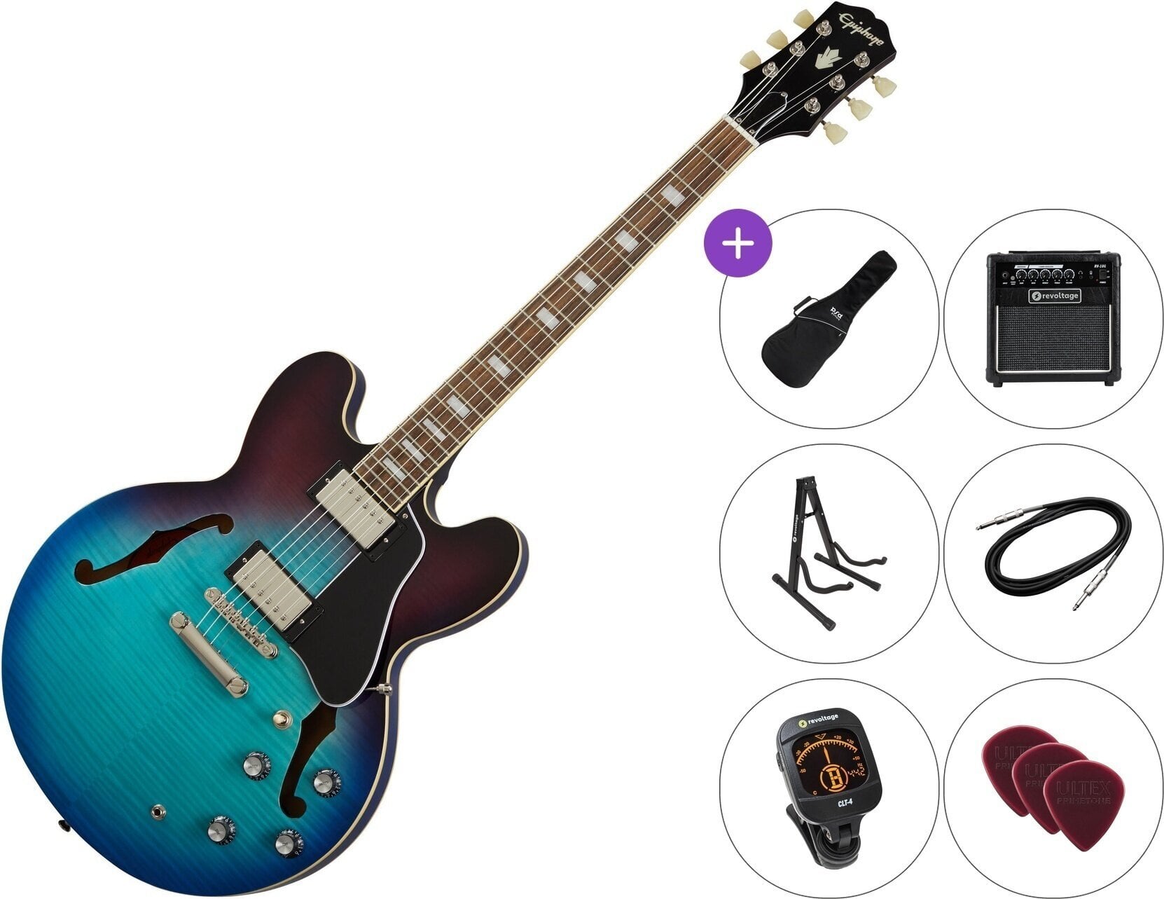 Guitarra semi-acústica Epiphone ES-335 Figured Premium SET Blueberry Burst Guitarra semi-acústica