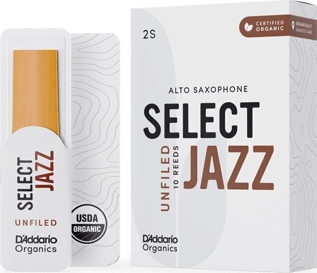 Alto Saxophone Reed Rico Organic Select Jazz Unfiled 2 Soft 10-pack Alto Saxophone Reed