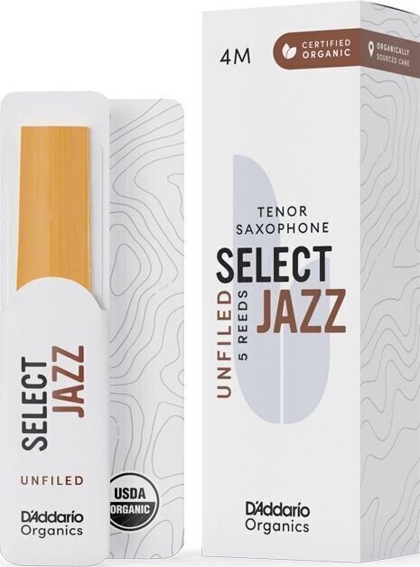 Tenor Saxophone Reed Rico Organic Select Jazz Unfiled 4 Medium 5-pack Tenor Saxophone Reed