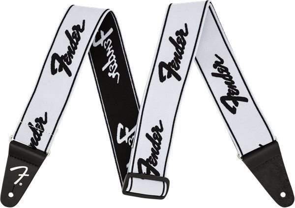 Tekstylne gitarowe pasy Fender Weighless Strap Running Logo White and Black
