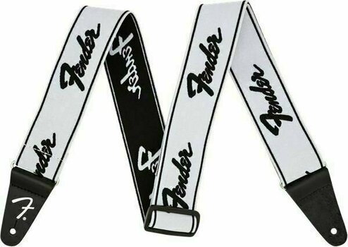 Kytarový pás Fender Weighless Strap Running Logo White and Black - 1