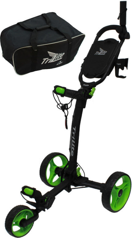 Handmatige golftrolley Axglo TriLite 3-Wheel Trolley SET Black/Green Handmatige golftrolley