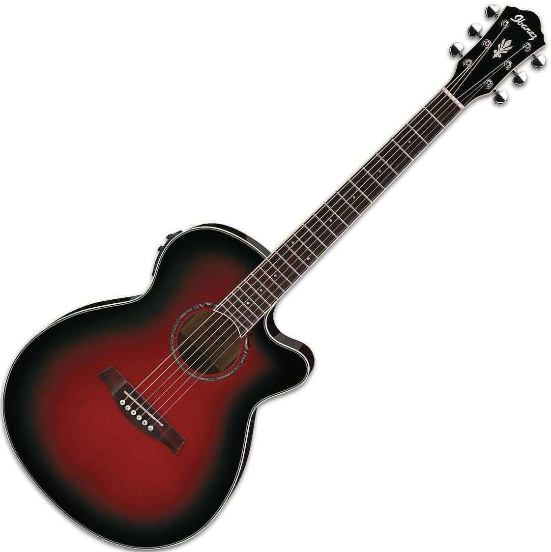 Guitare Jumbo acoustique-électrique Ibanez AEG 10II Transparent Red Sunburst